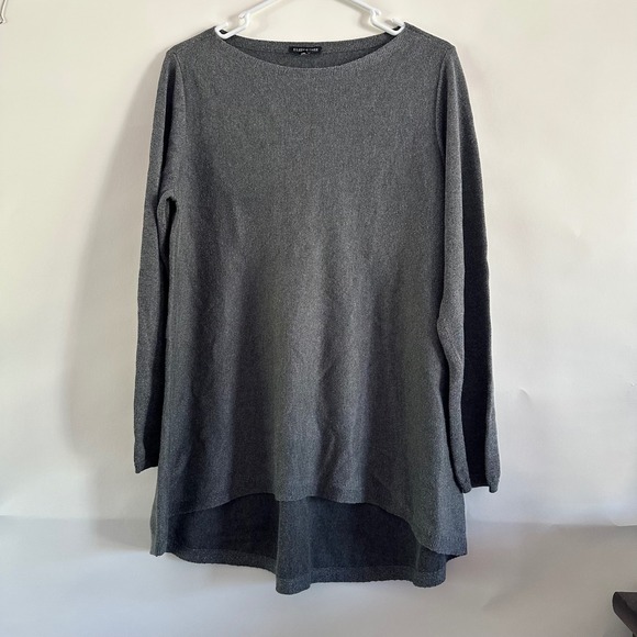 Eileen Fisher Tops - Eileen Fisher Womens Gray Metallic Knit Tunic Sweater High Low Boat Neck L
